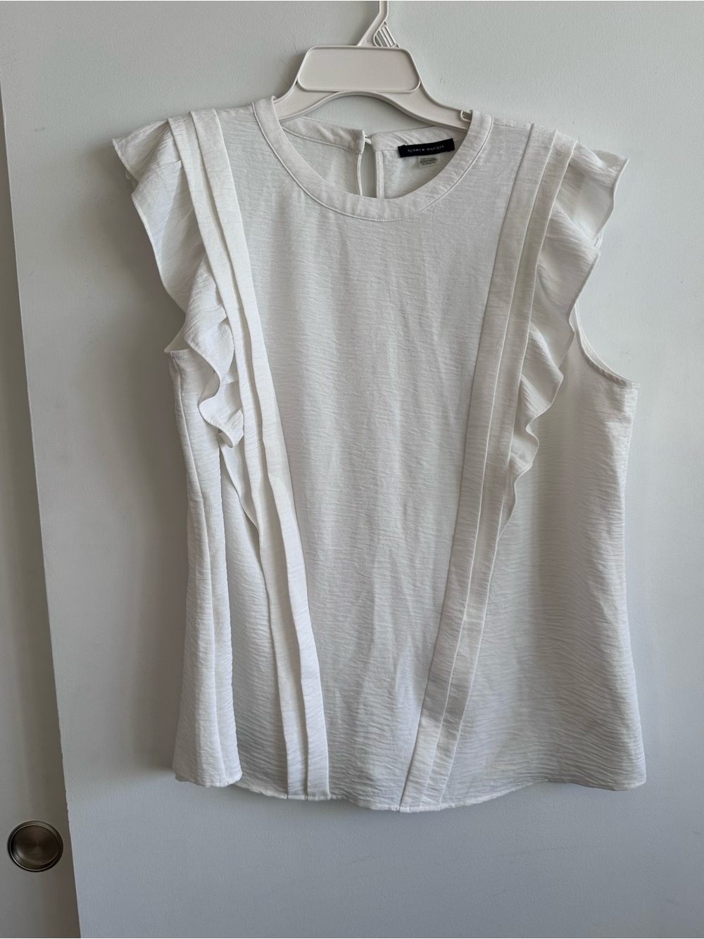 Tommy Hilfiger White Ruffle Trim Sleeveless Blouse